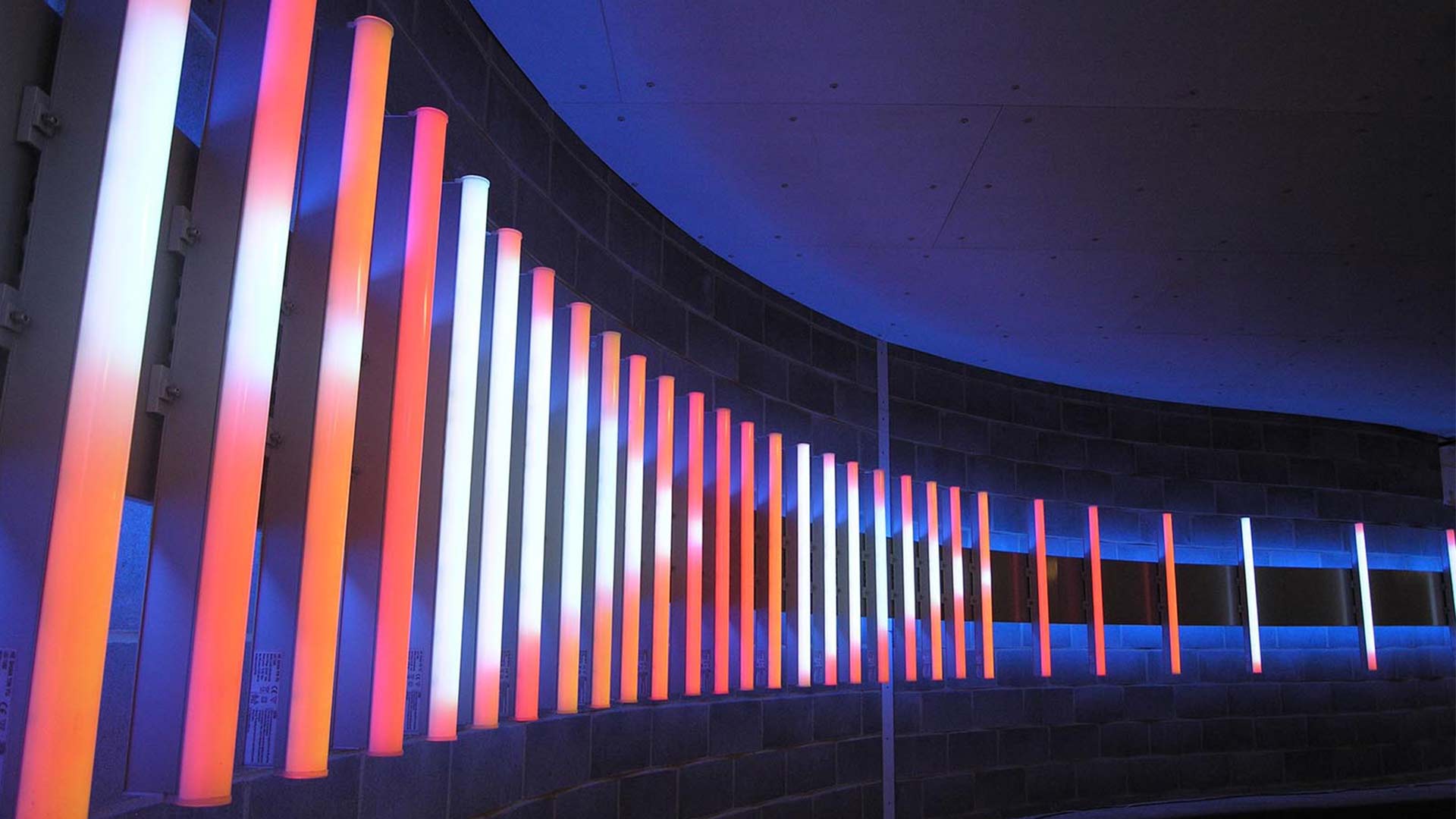 Dynamic Vertical Light Art Installation Tunnel Blue Red Nulty