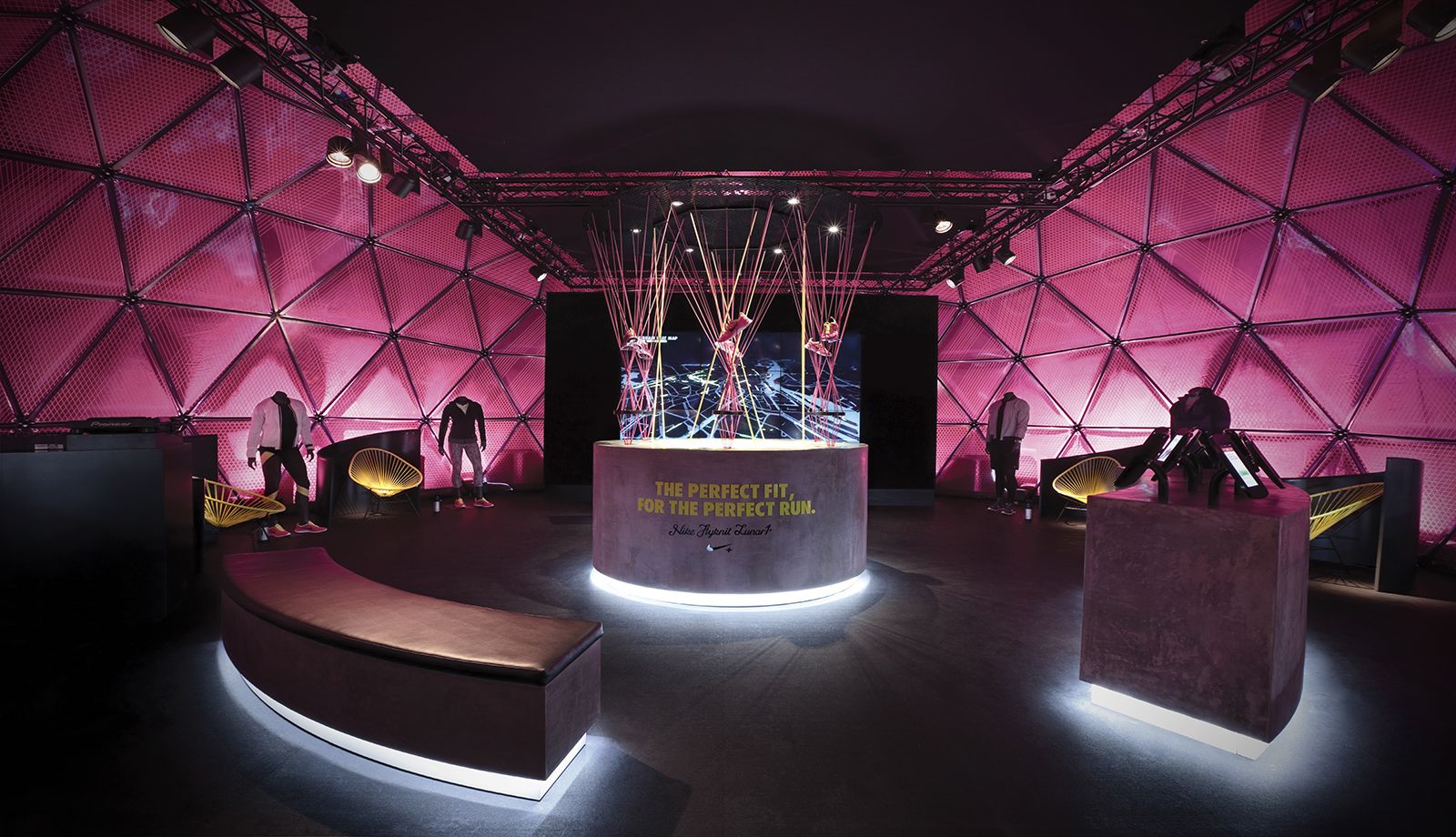 Lighting Design Brand Experience Sporting Merchandise Pink Textured Dome Interior Consultants Nulty