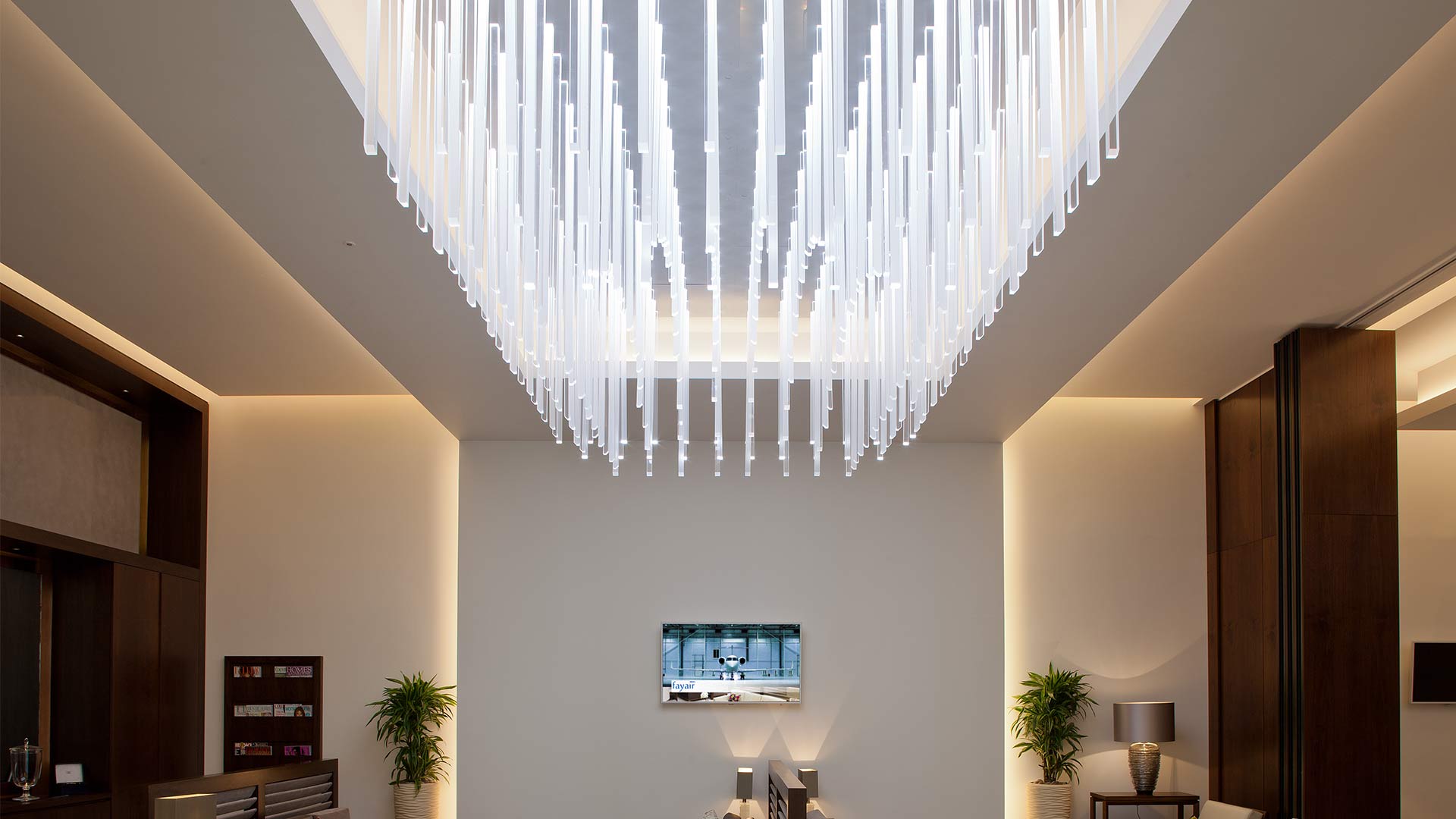 Vertical Perspex Chandelier LED VIP Exclusive Airport Nulty