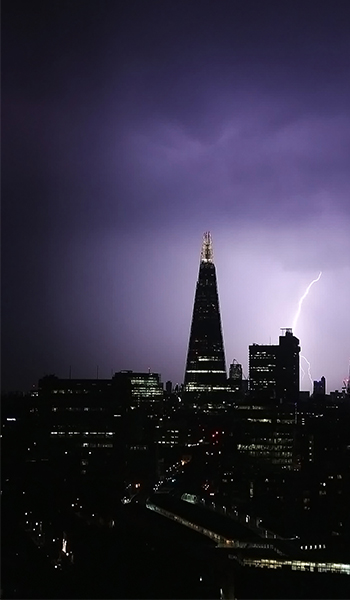 Stormy Skies London The Shard Lightning Strike Nulty Lighting Design Studio View