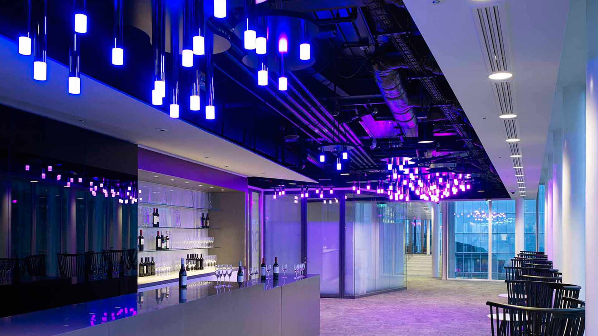 Bespoke Lighting Low Energy Corporate Hospitality Tone Purple Colour Nulty