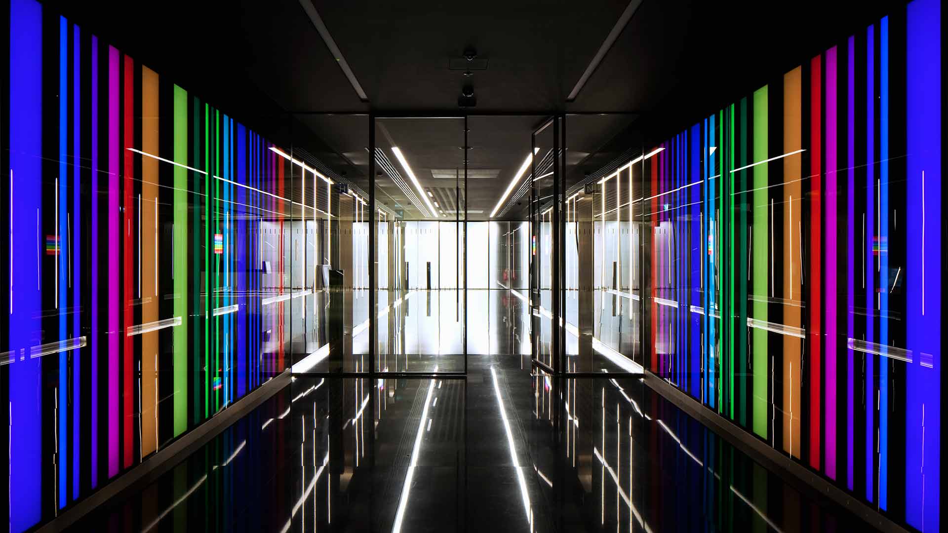 Light Art Colour Blocking Tunnel Business Reception Elevators Designers Nulty
