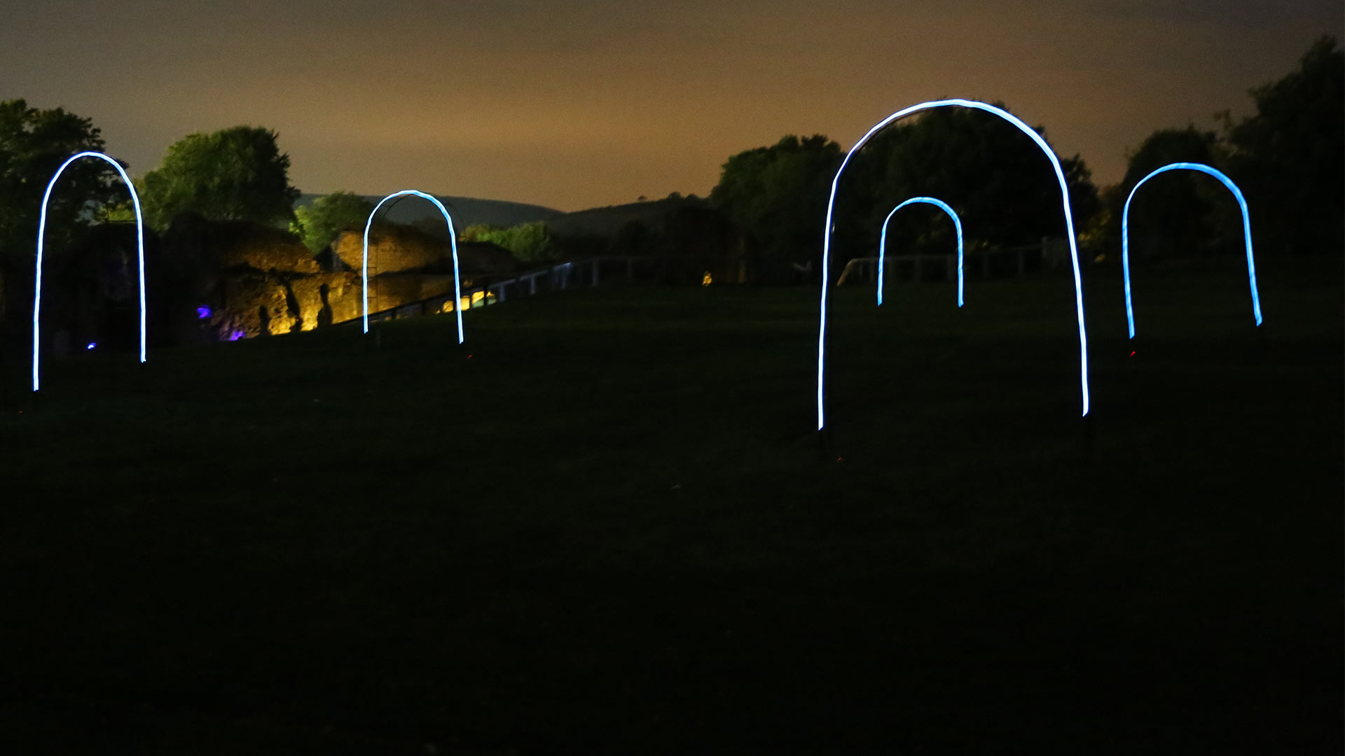 Illuminated Hoops Landscape Ruins LewesLight 2016 Nulty