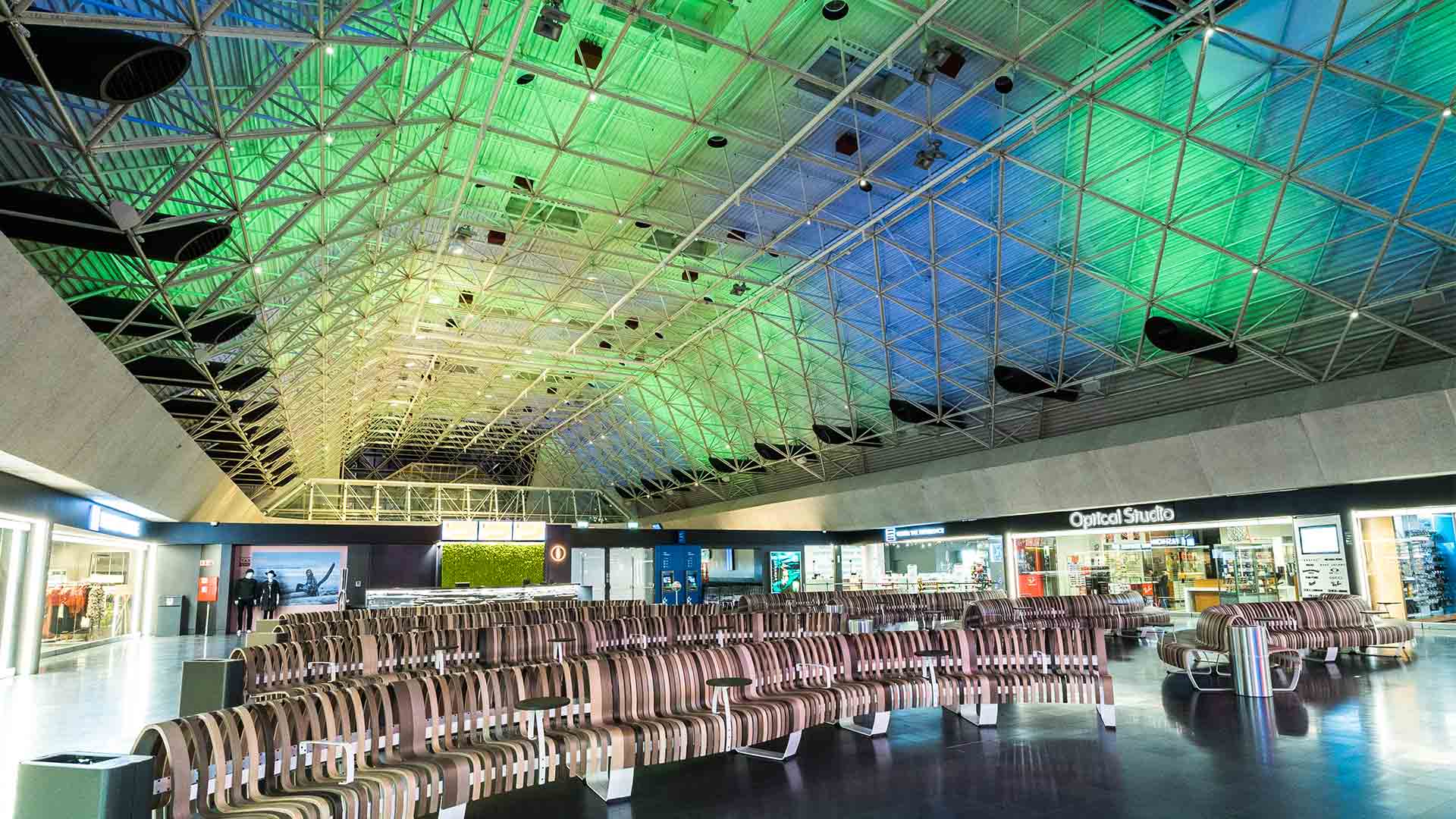 Blue Green Colourful Light Movement Canopy Airport Terminal Tourism Nulty