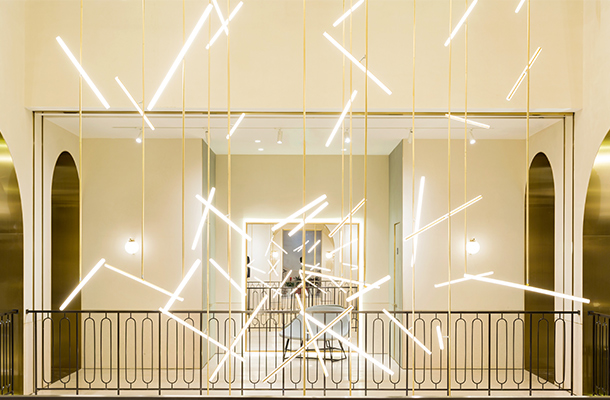 Architectural Lighting Scheme Luxury Retail Store Decorative Light Installation Atrium Space Balustrade Nulty