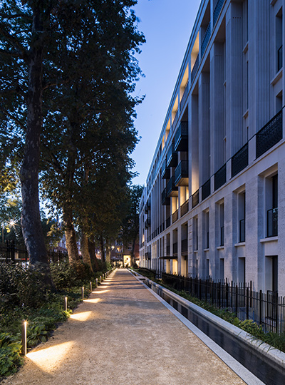 Landscape Lighting Design Low Level Illumination Bourne Walk Chelsea Barracks London Consultants Nulty