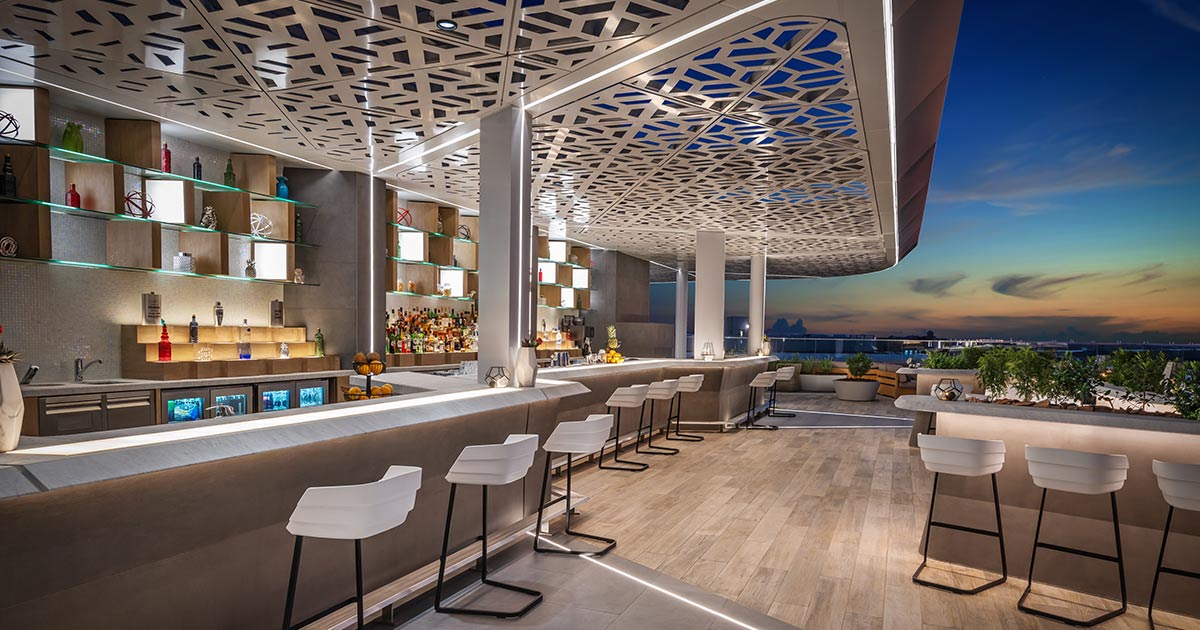 Bibé Rooftop Bar & Lounge, Dubai | Nulty | Lighting Design Consultants - Rooftop Lounge And Bar With Live Music Penthouse