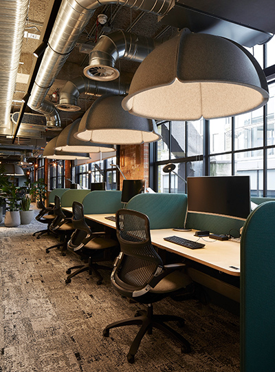 Office Lighting Design Private Work Zones Desks Dimmable Oversized Acoustic Theatre Lights Clerkenwell London Nulty