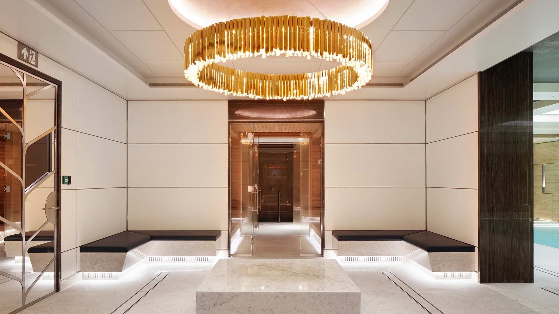 Luxury Spa Lighting Design Illuminated Coffer Seating Circular Chandelier Consultants Nulty