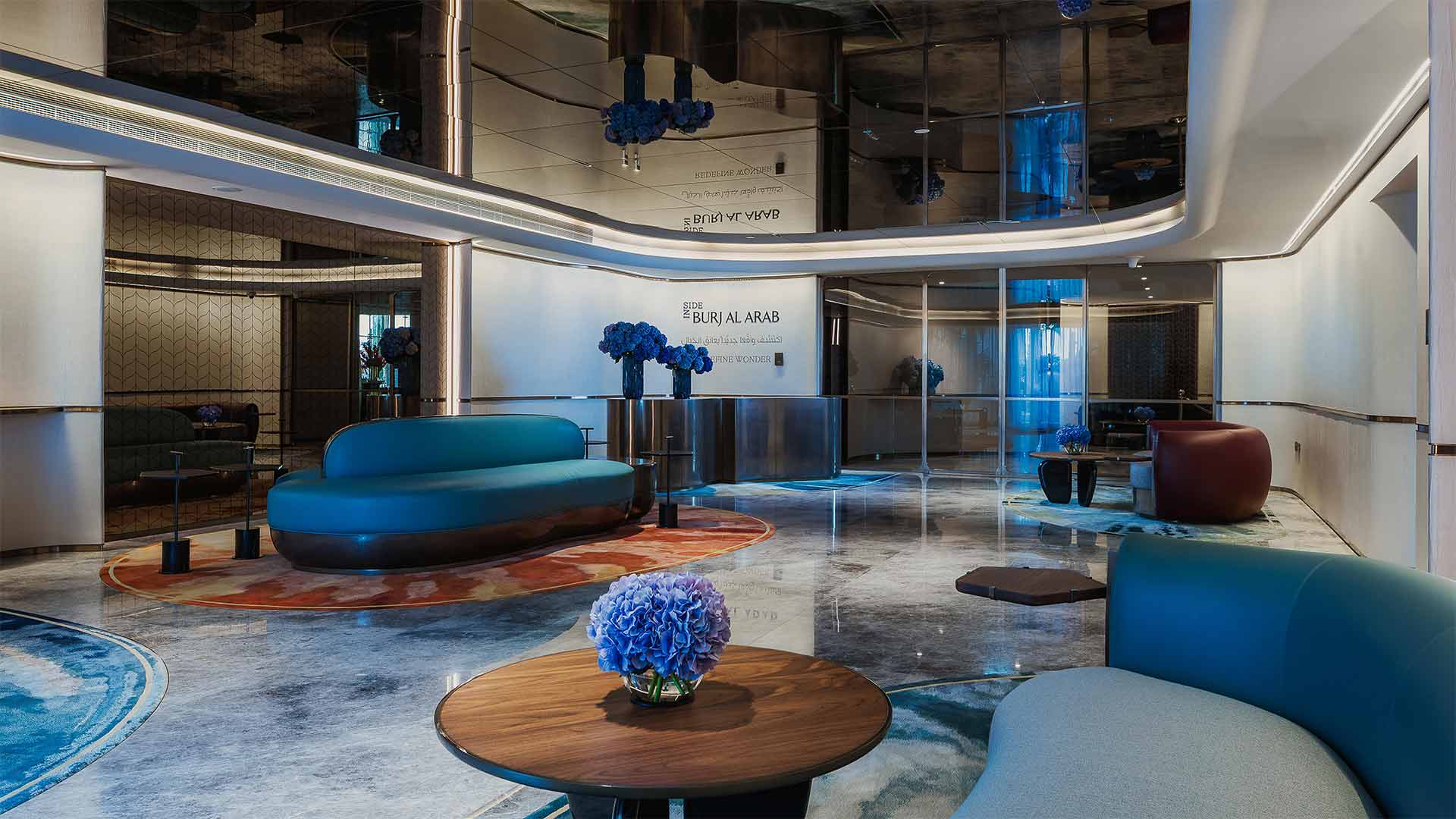 Entrance Lobby Mirrored Ceiling Cove Lighting Inside Burj Al Arab Tour Luxury Interior Designers Nulty