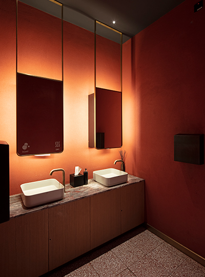London Hotel Hospitality Bathroom Halo Mirror Light Decorative Illuminating Warm Interior Lighting Designers Nulty