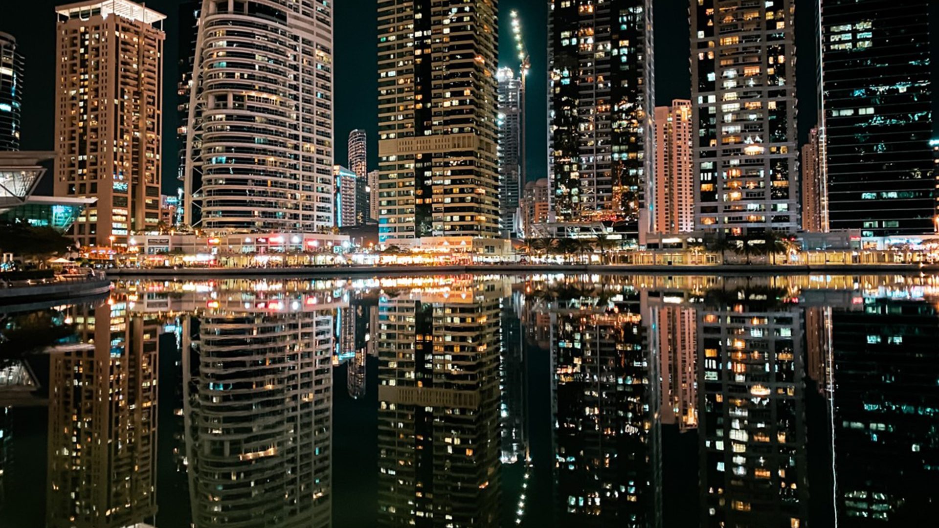 Dubai Building Illumination Reflected in Water