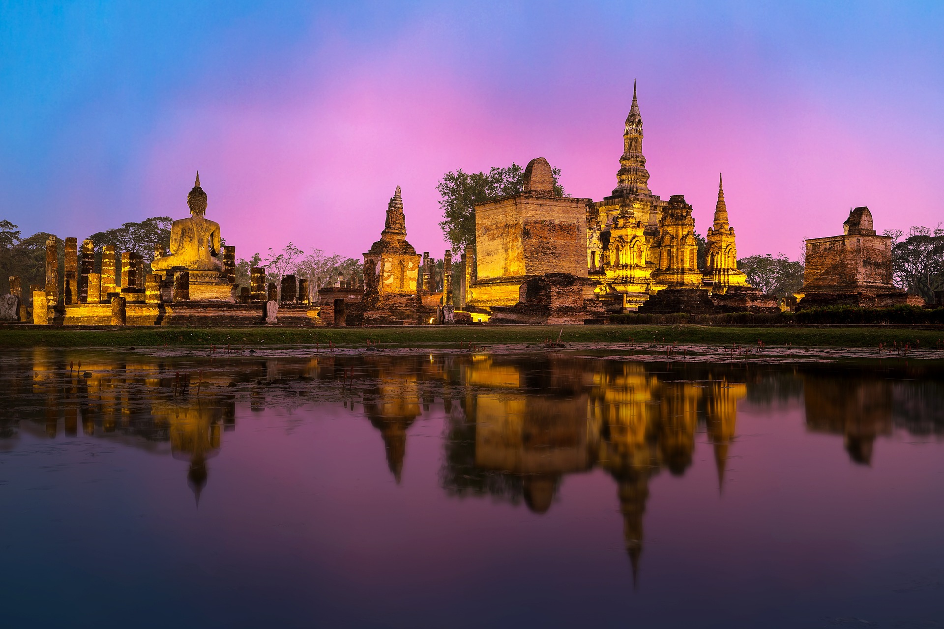 Phra Nakhon Si Ayutthaya Temple Illumination Bangkok Thailand