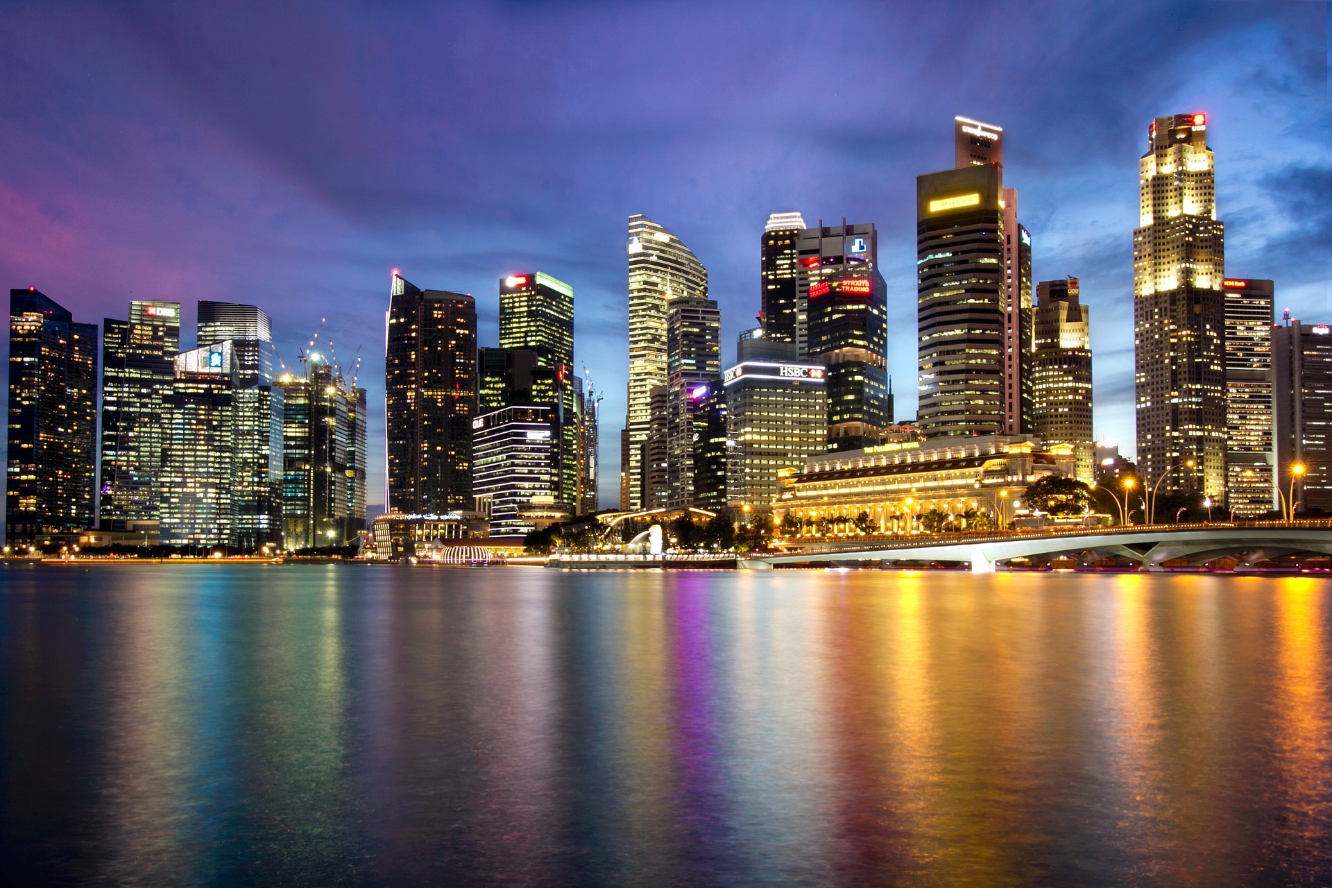 Singapore Skyline Illumination River Reflections