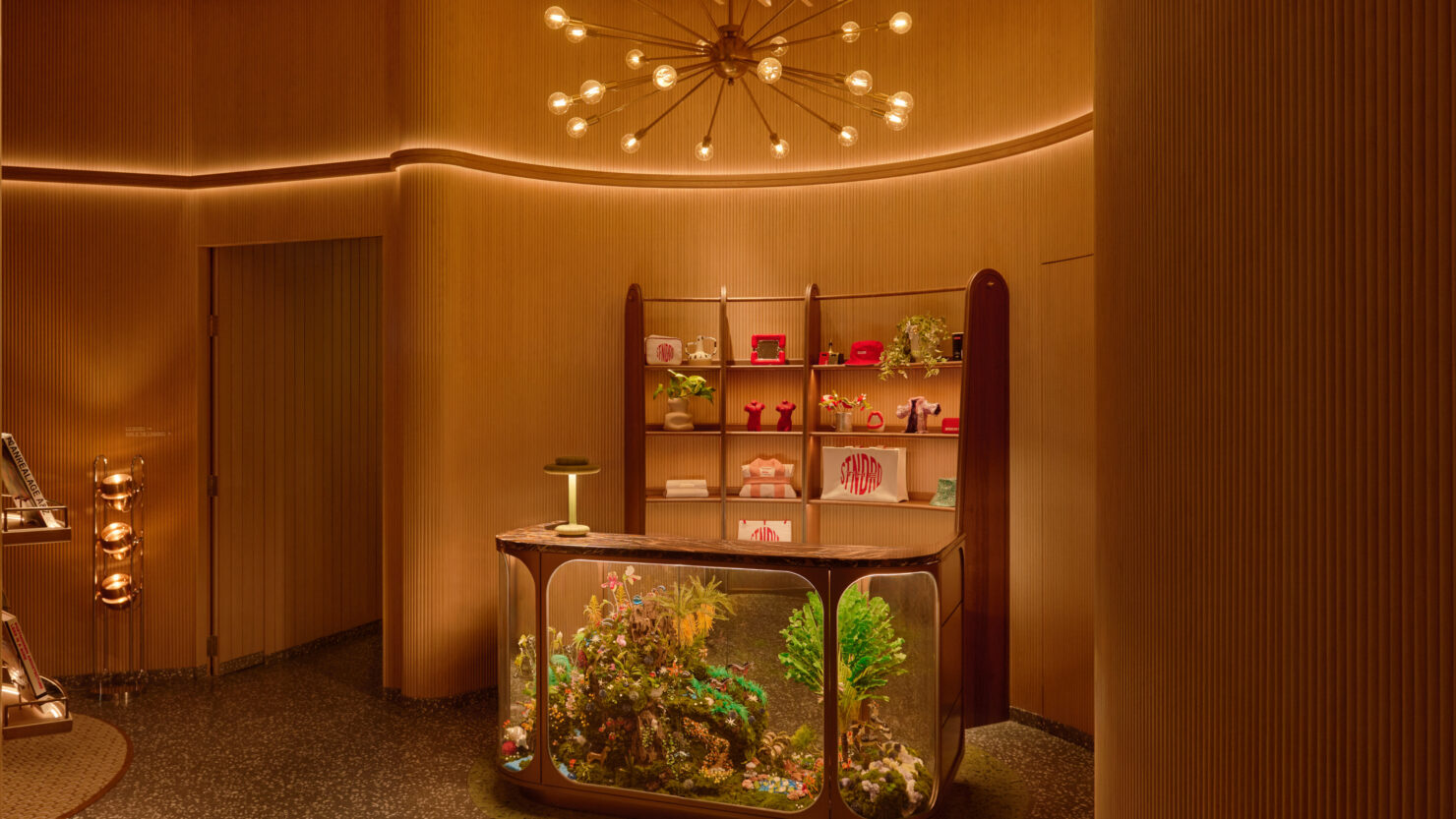 Lobby area with chandelier 